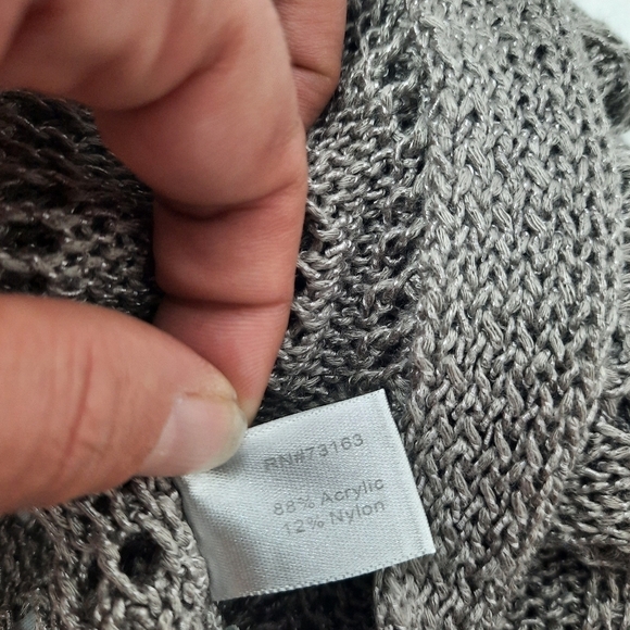 Boston Proper Bat Wing Sleeve Open Knit Shimmer Gray Size Large Women's M46 - Picture 7 of 7